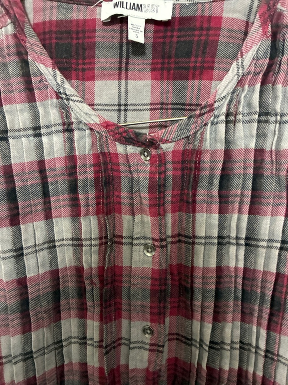 William Rast Gray and Pink Plaid Peplum Button-Up Top Size S - Picture 2 of 5